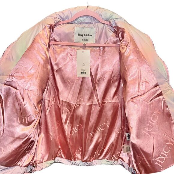 Juicy Couture Avalon Logo Sleeve Cotton Candy Puffer Jacket Pastel Tie-Dye Coat - Picture 13 of 16